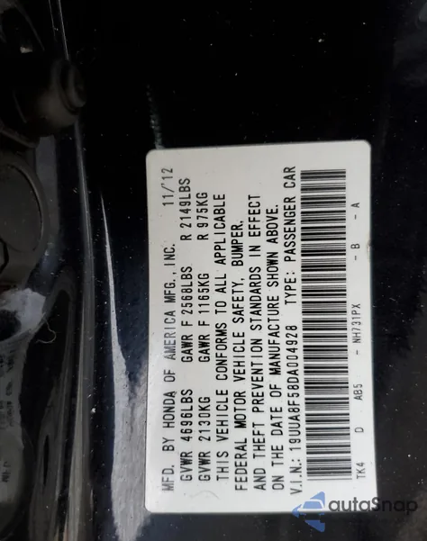 2013 Acura Tl Tech из США, поврежденный, VIN 19UUA8F58DA004928